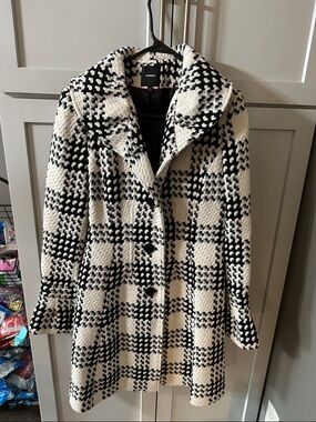 Express Black and White Plaid Pea Coat